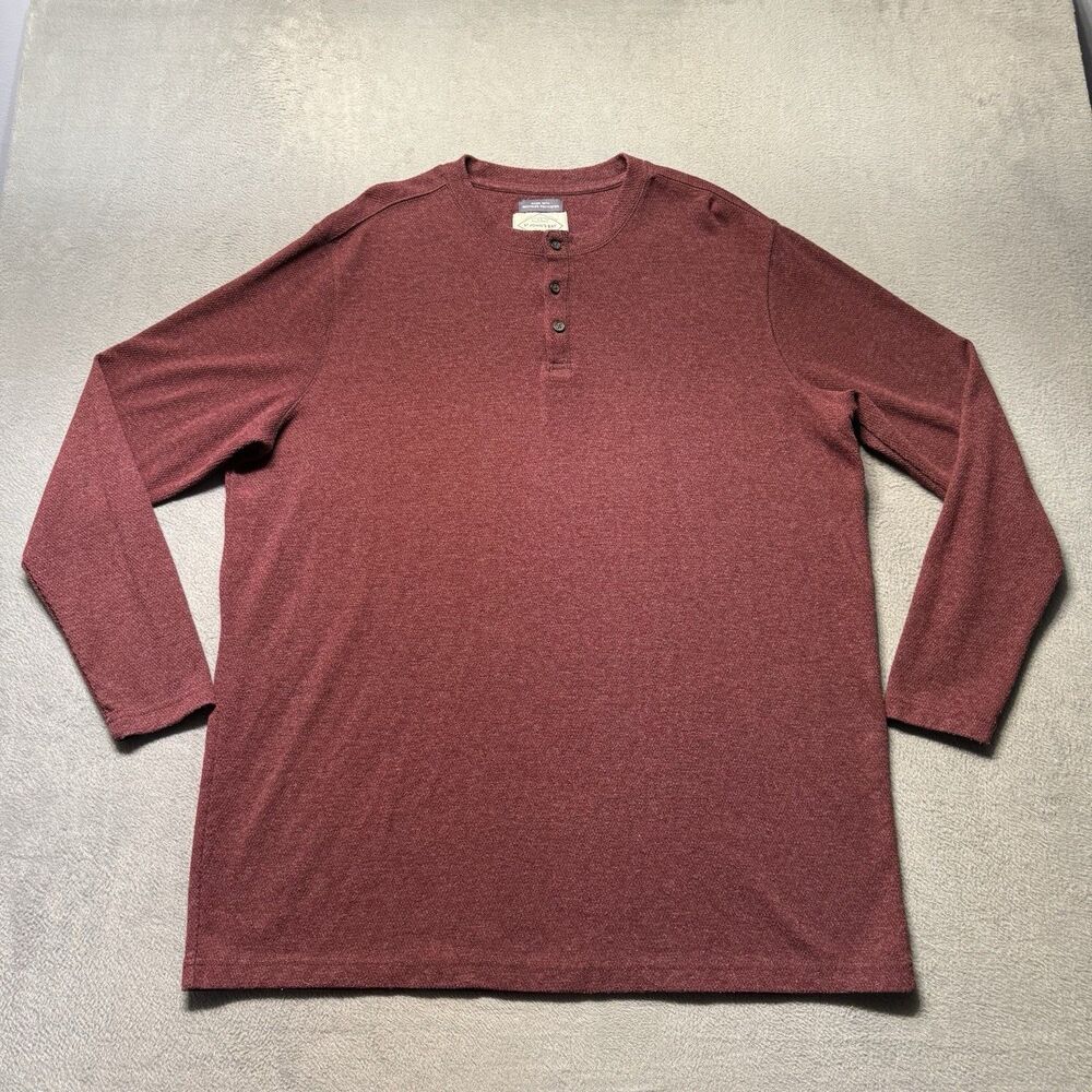 St Johns Bay Mens 2XLT Henley Shirt Red Long Sleeve Super Soft Knit Casual EUC